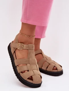 Dámské Římské Sandály S Zlatou Přezkou Na Platformě Béžové Terelina