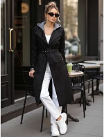 Dámsky dvojradový kabát s kapucňou čierny FashionStreet TY5654