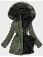 Dámska teplá zimná obojstranná bunda khaki-black (w610)