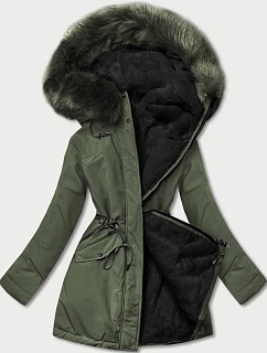 Dámska teplá zimná obojstranná bunda khaki-black (w610)