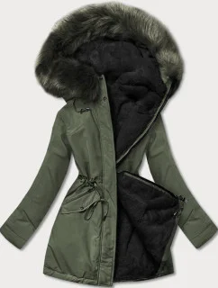 Khaki-čierna teplá obojstranná dámska zimná bunda (w610)