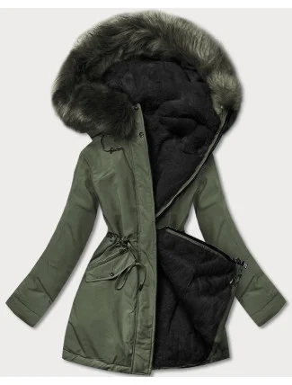 Dámska teplá zimná obojstranná bunda khaki-black (w610)