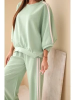 Dámsky viskózový komplet so širokými nohavicami a voľnou blúzkou tmavá mentolová