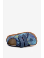 Dětské domácí pantofle Barefoot Dinosauři Froddo Canvas G1700440-15 Modré