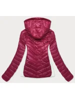 Dvojfarebná červeno / ecru dámska bunda s kapucňou (6318)
