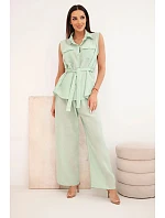 Dámska súprava s blúzkou a širokými nohavicami mentolová