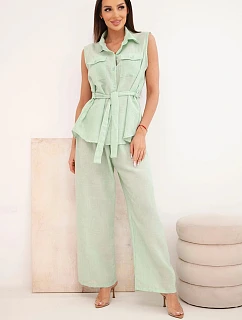 Dámska súprava s blúzkou a širokými nohavicami mentolová