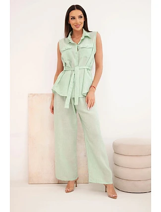 Dámska súprava s blúzkou a širokými nohavicami mentolová