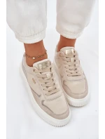 Skórzane Sneakersy Damskie Na Platformie Beżowe Velarria Skórzane Sneakersy Damskie Na Platformie Beżowe Velarria