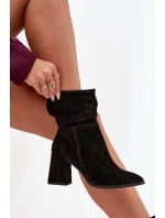 Kozačky z přírodního semiše vyhřívané na podpatku s našitím Zazoo 4216 Černé Kozačky z přírodního semiše vyhřívané na podpatku s našitím Zazoo 4216 Černé