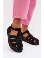 Dámské sandály Římské s zlatým sponou na platformě Černé Terelina