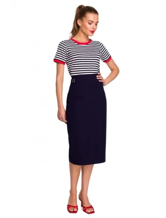 Sukňa s vysokým pásom S297 tmavo modrá - Stylove Sukňa s vysokým pásom S297 tmavo modrá - Stylove