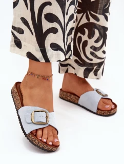 Klapki Damskie Z Klamrą Na Korkowej Platformie Niebieskie Zavira