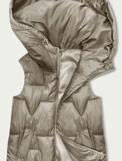 Béžová dámska vesta s kapucňou (B8171-12)