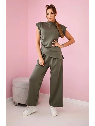 Asymetrická blúzka + nohavice khaki