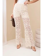 Dámske bavlnené nohavice azura so širokými nohavicami a elastickým pásom béžovej farby