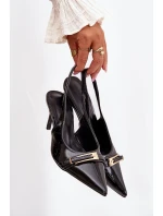 Lakierowane Czółenka Na Szpilce Ze Złotą Klamrą Czarne Vivae