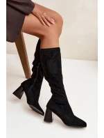 Kozaki Damskie Na Słupku Z Przeszyciami Czarne Celandine