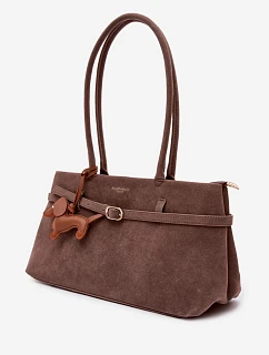 Kabelka z imitace semiše přívěsek jezevčík tmavě béžová Noellea