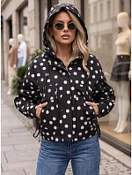 Dámska prechodná bunda s bodkami a kapucňou, čierna, FashionStreet TY6035 Dámska prechodná bunda s bodkami a kapucňou, čierna, FashionStreet TY6035
