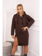 Šaty s kapucňou a bočným rázporkom hnedé