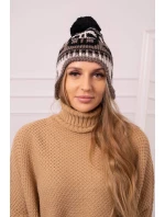 Rosa dámska čiapka s brmbolcom K368 čierna+mocca+béžová Rosa dámska čiapka s brmbolcom K368 čierna+mocca+béžová