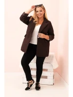 Dámska prešívaná bunda Plus Size s golierom a gombíkom Brown