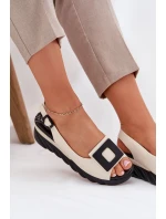 Skórzane Sandały Damskie Na Koturnie z Ozdobą Artiker 56C1570 Beżowe