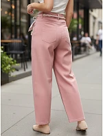 Dámske nohavice s vysokým pásom v ružovej farbe FashionStreet UY2904 Dámske nohavice s vysokým pásom v ružovej farbe FashionStreet UY2904