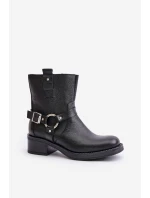 Zazoo 60480 Skórzane Botki Na Niskim Obcasie Ocieplane Czarne