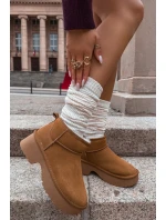 Śniegowce Damskie Z Naturalnego Zamszu Ocieplane Futerkiem Camel Milora