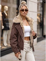 Dámska zimná bunda s kožušinovým golierom, hnedá, FashionStreet TY5701 Dámska zimná bunda s kožušinovým golierom, hnedá, FashionStreet TY5701