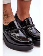 Skórzane Półbuty Na Słupku Z Ozdobą Czarne Lemar Gelanor