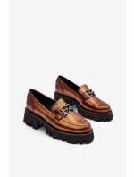 Damskie Skórzane Półbuty Loafersy Z Ozdobą Laura Messi 2699 Złote