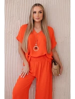 Súprava s náhrdelníkom blúzka + nohavice tmavo oranžová Súprava s náhrdelníkom blúzka + nohavice tmavo oranžová