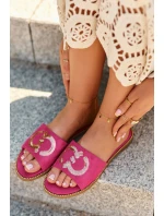 Damskie Płaskie Klapki Z Cekinami S.Barski KV27-052 Fuksja