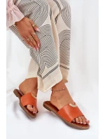 Klapki Damskie Eko Skórzane Z Ozdobnymi Detalami Pomarańczowe Mevith