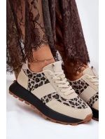 Zamszowe Sneakersy Damskie Na Platformie Panterka Vinceza 66793 Beżowe
