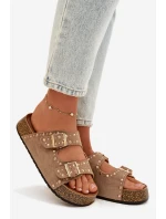 Dámské pantofle se zlatými sponkami a knoflíky Khaki Tervina