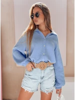 Dámska mušelínová košeľa oversize MUSLINEA modrá FashionStreet DY0479