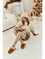 Skórzane Zamszowe Kapcie Damskie Na Platformie Z Futerkiem Camel Sophienne