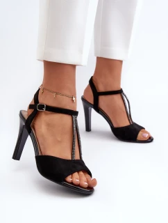 Sandały Damskie Na Szpilce Ze Zdobionymi Paskami Sergio Leone SK924 Czarne