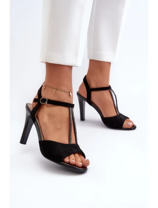 Sandały Damskie Na Szpilce Ze Zdobionymi Paskami Sergio Leone SK924 Czarne