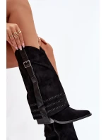 Kozačky Dámské Kovbojky Se Zdobením A Přezkou Černé Camilora