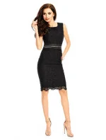 Čipkované dámske šaty bez rukávov stredne dlhé čierne - Čierna / XL - MAYAADI Čipkované dámske šaty bez rukávov stredne dlhé čierne - Čierna / XL - MAYAADI