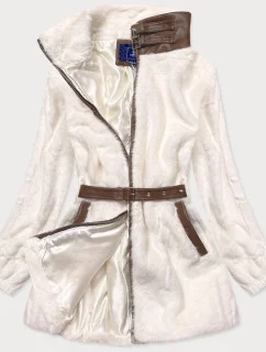 Kožušinová bunda v ecru farbe so stojačikom (GSQ2228)