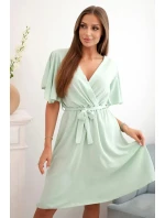 Šaty s vrstveným výstrihom tmavá mentolová