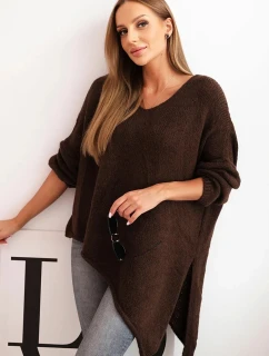 Plus veľkosť dámske vlnené asymetrické V-neck sveter Brown