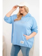 Dámska mikina Plus Size s kapucňou a potlačou modrá