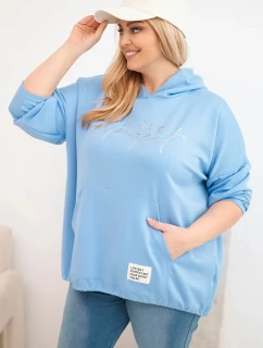 Dámska mikina Plus Size s kapucňou a potlačou modrá